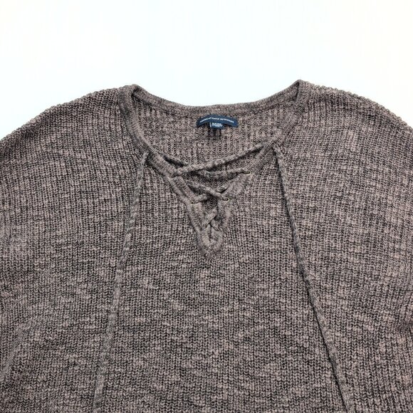 American Eagle Gray Lace-Up V-Neck Sweater Size S - Picture 5 of 10